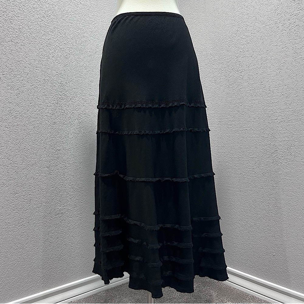 NIC & ZOE Tiered Black Linen Maxi Skirt